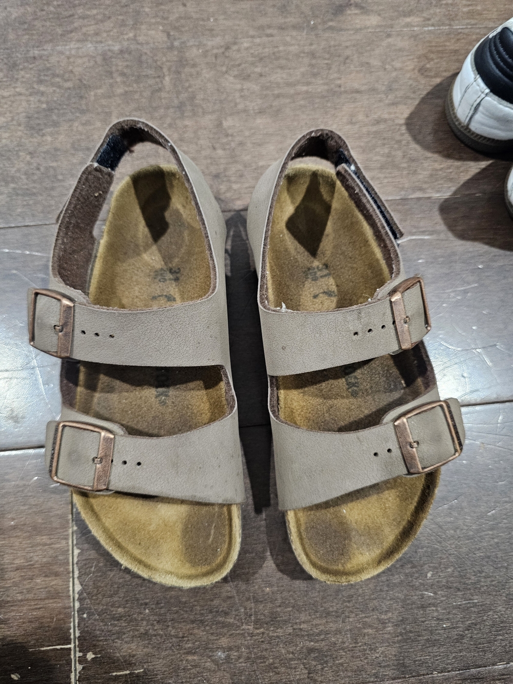 Birkenstock Kids Double-Strap Sandals in Taupe with Rose-Gold Buckles